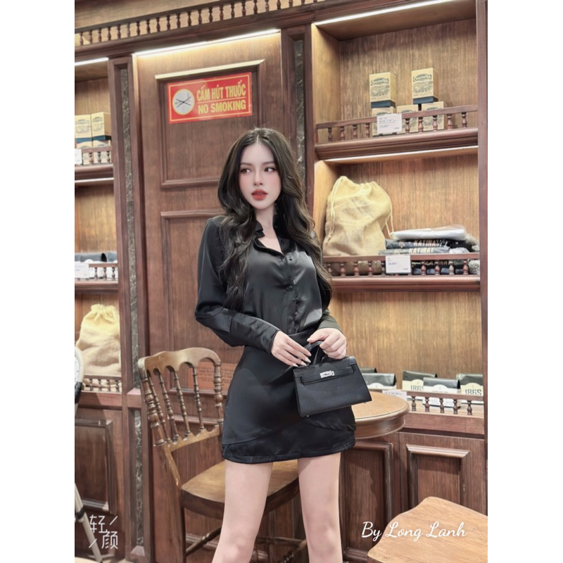 Set áo sơ mi phối chân váy ly eo xinh xỉu