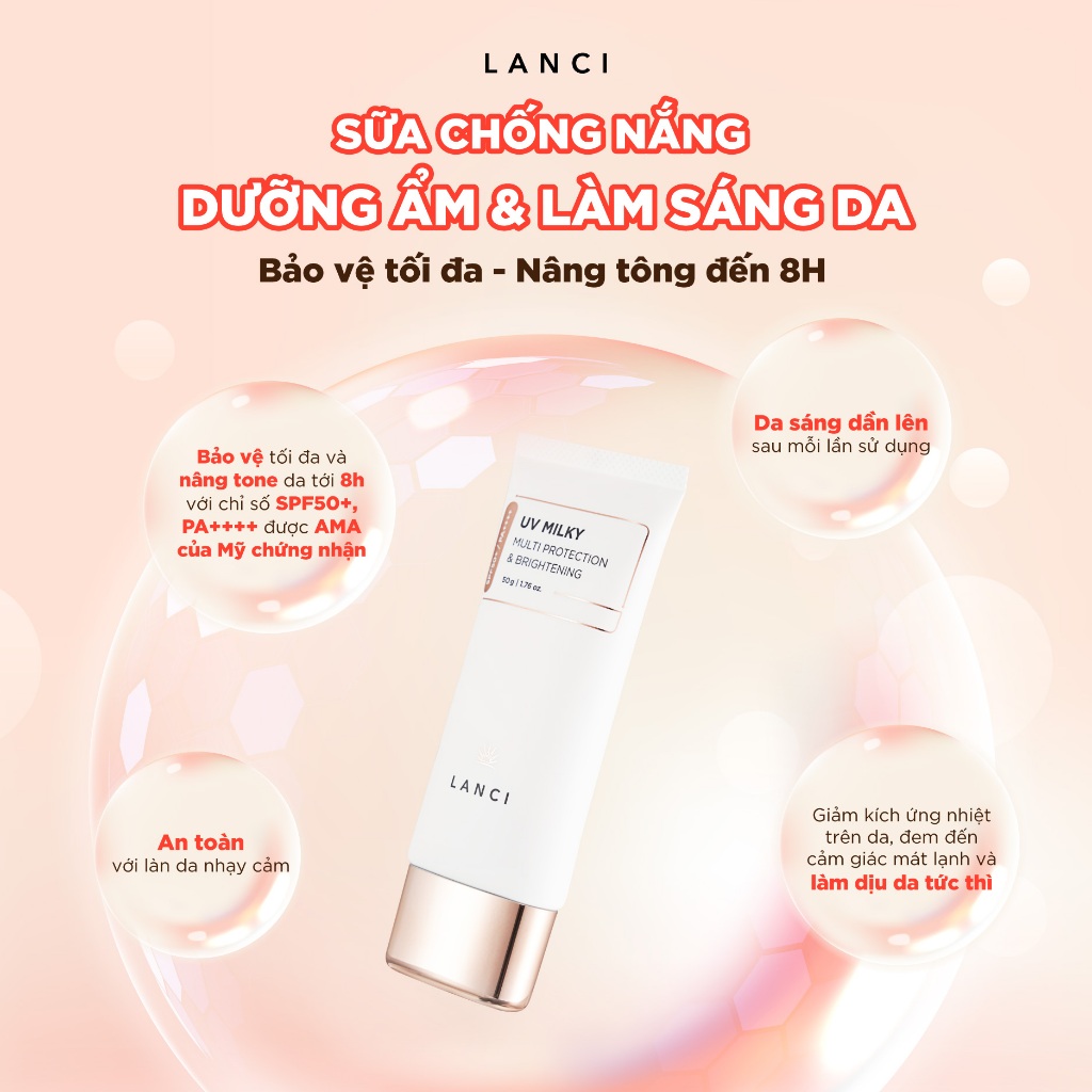 Sữa Chống Nắng Dưỡng Ẩm và Làm Sáng Da LANCI UV Milky Multi Protection & Brightening 50ml