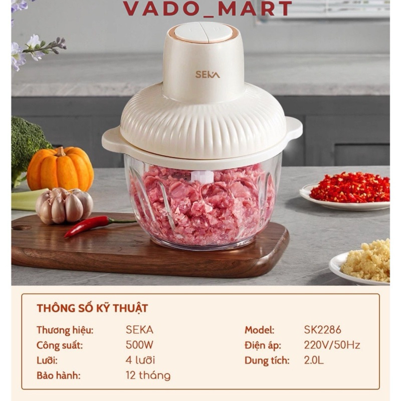 Máy Xay Thịt Mini Đa Năng SEKA 4 Lưỡi Cối Thuỷ Tinh Công Suất 500W Bảo Hành 12 Tháng
