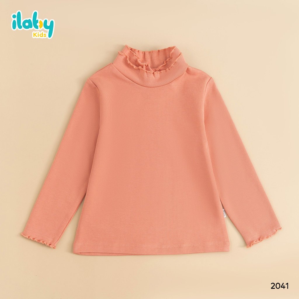 Áo giữ nhiệt cho bé gái ILABY cổ hai tầng bèo chất cotton co dãn 4 chiều 5 màu cho bé 10-35kg