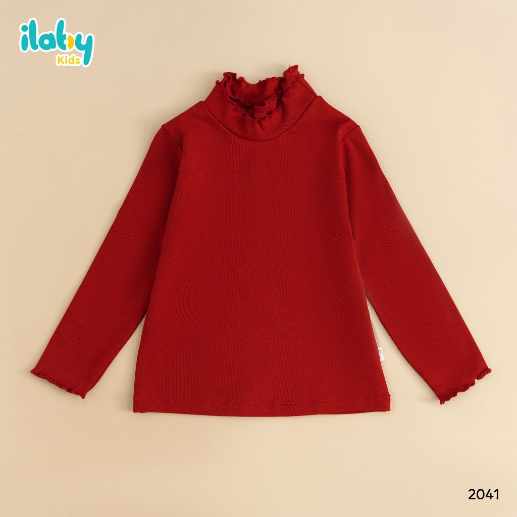 Áo giữ nhiệt cho bé gái ILABY cổ hai tầng bèo chất cotton co dãn 4 chiều 5 màu cho bé 10-35kg