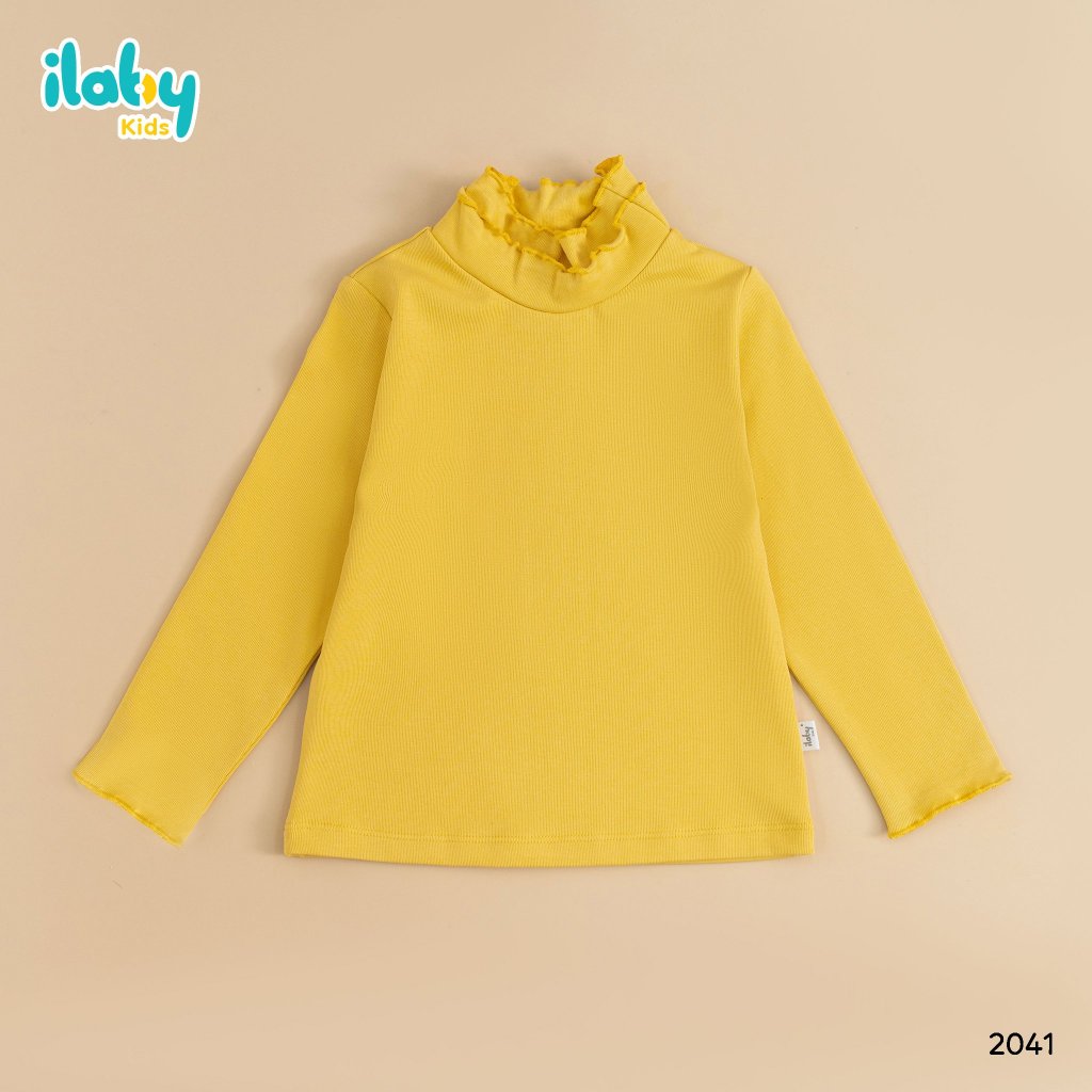 Áo giữ nhiệt cho bé gái ILABY cổ hai tầng bèo chất cotton co dãn 4 chiều 5 màu cho bé 10-35kg