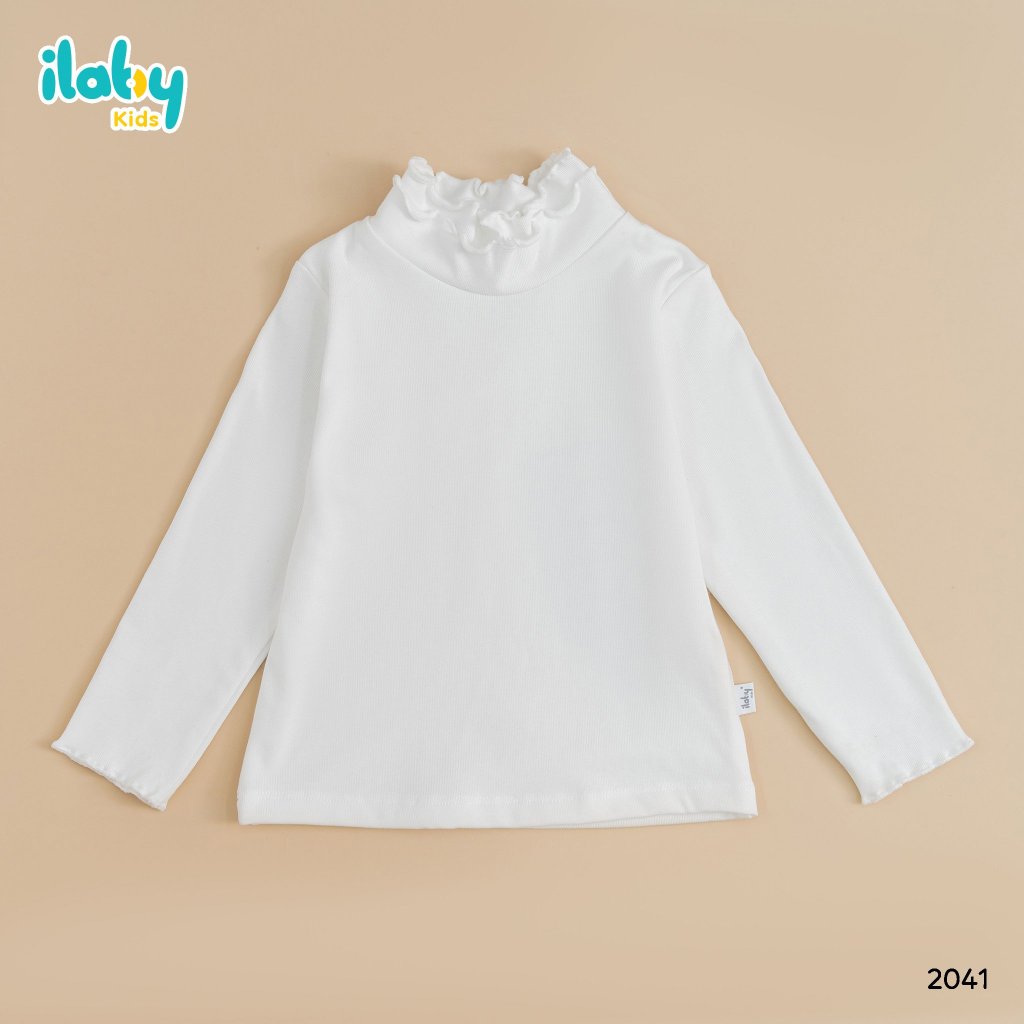 Áo giữ nhiệt cho bé gái ILABY cổ hai tầng bèo chất cotton co dãn 4 chiều 5 màu cho bé 10-35kg