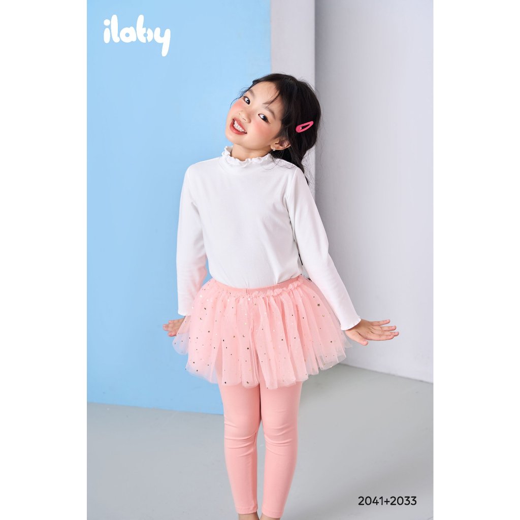 Áo giữ nhiệt cho bé gái ILABY cổ hai tầng bèo chất cotton co dãn 4 chiều 5 màu cho bé 10-35kg