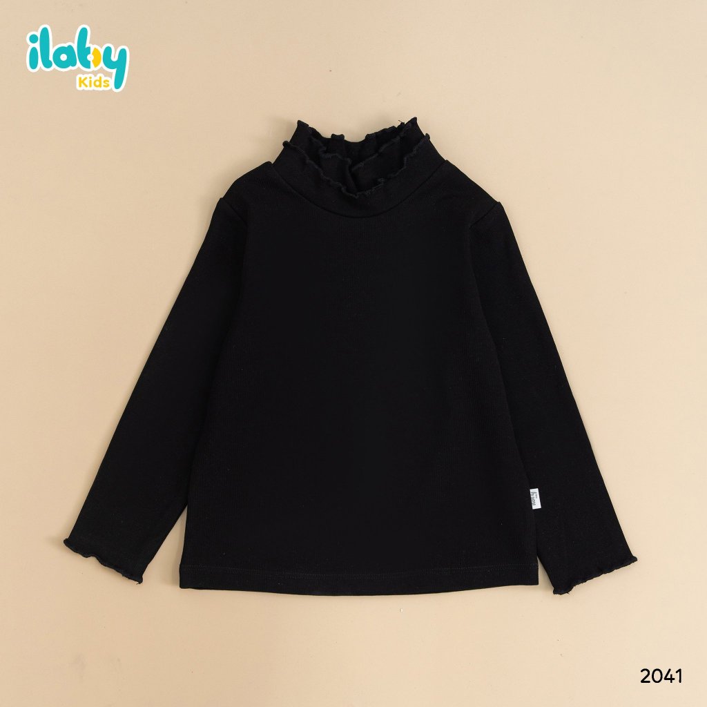 Áo giữ nhiệt cho bé gái ILABY cổ hai tầng bèo chất cotton co dãn 4 chiều 5 màu cho bé 10-35kg