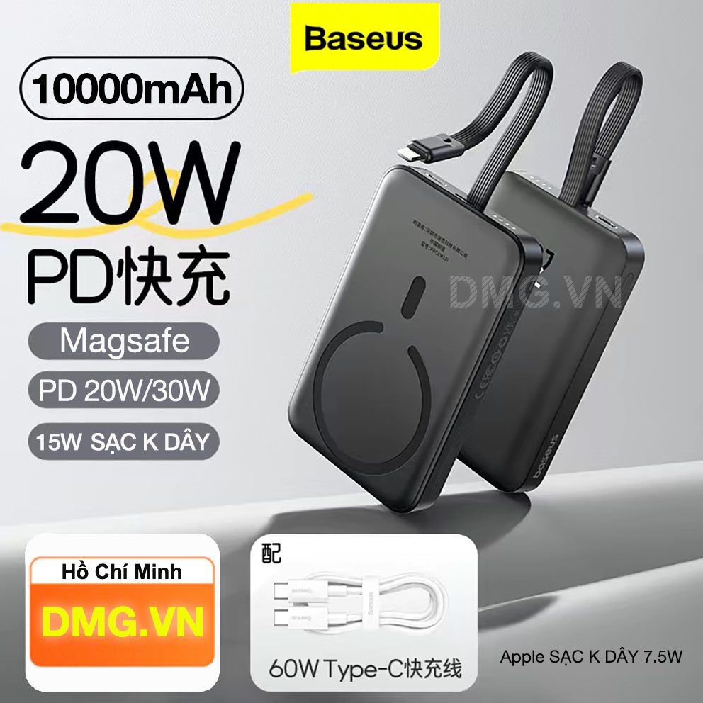 Sạc Dự Phòng Không Dây PD 20W/30W Baseus PPCXW06 6000mAh / 10000mAh,Sạc không dây từ tính Max 15W