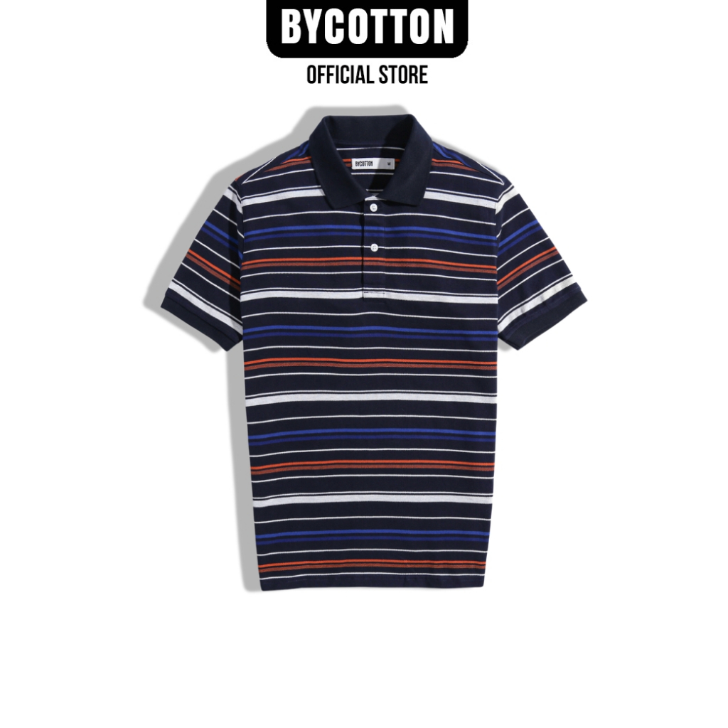 [Mã BYCO50PP giảm ngay 50% đơn 0K] Áo Thun Nam Cao Cấp Polo Sọc Xanh Cam BY COTTON