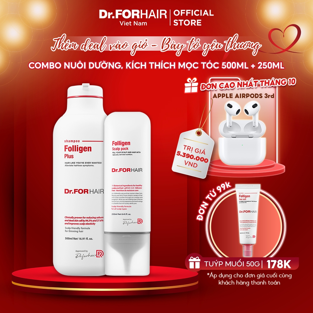 Bộ gội xả dưỡng tóc hỗ trợ mọc tóc và giảm dầu Dr.FORHAIR Folligen Plus x Scalp pack