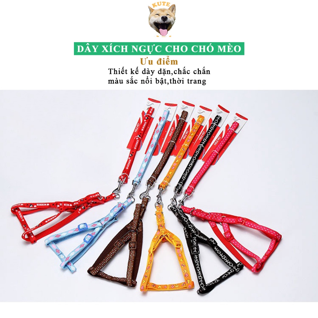 Dây xích ngực cho chó mèo thiết kế hoạ tiết đáng yêu