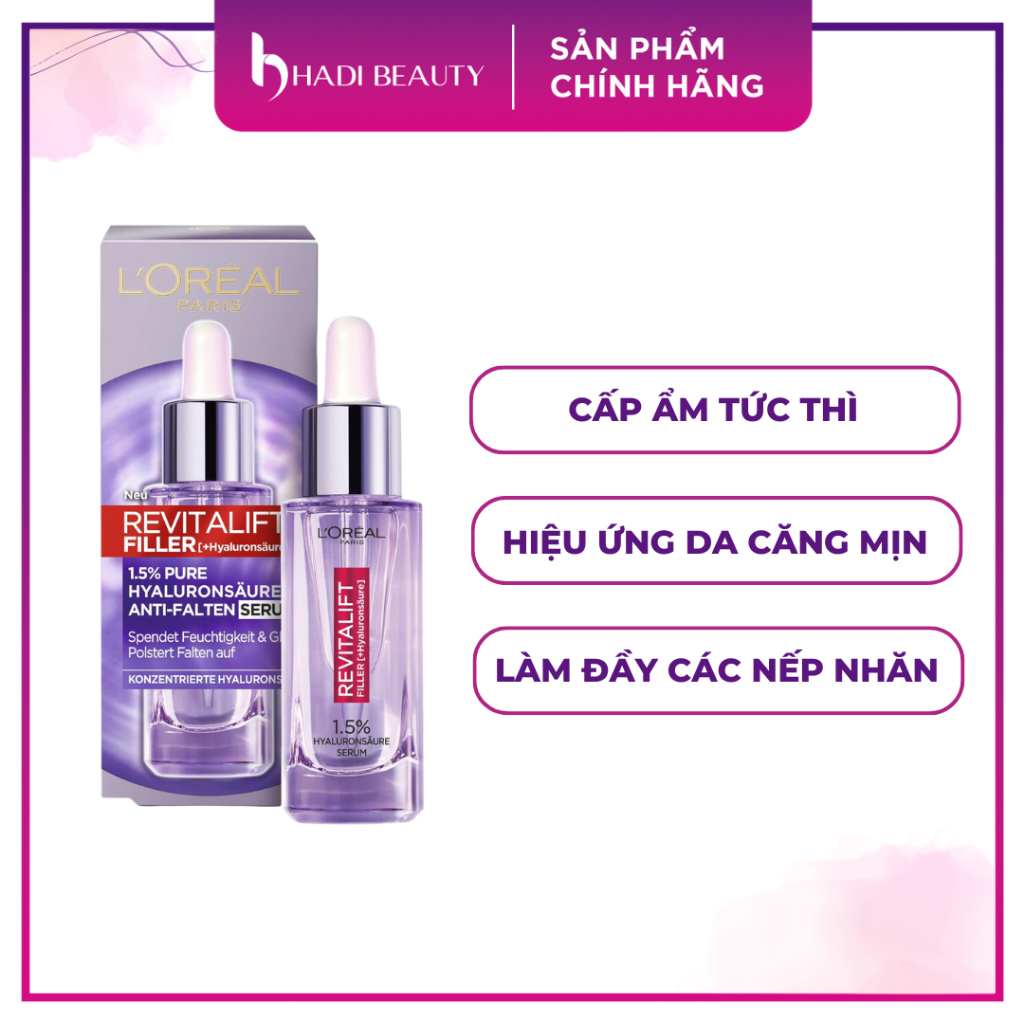 Serum siêu cấp ẩm & giảm nếp nhăn L'Oreal Paris Revitalift Pure Hyaluronic Acid 1.5% 30ml