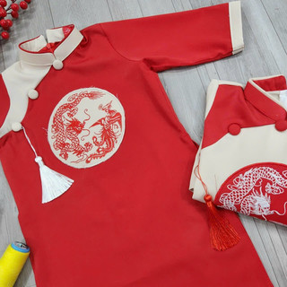 (8-43kg) Set áo dài bé trai Cát Tường kèm quần lụa đen