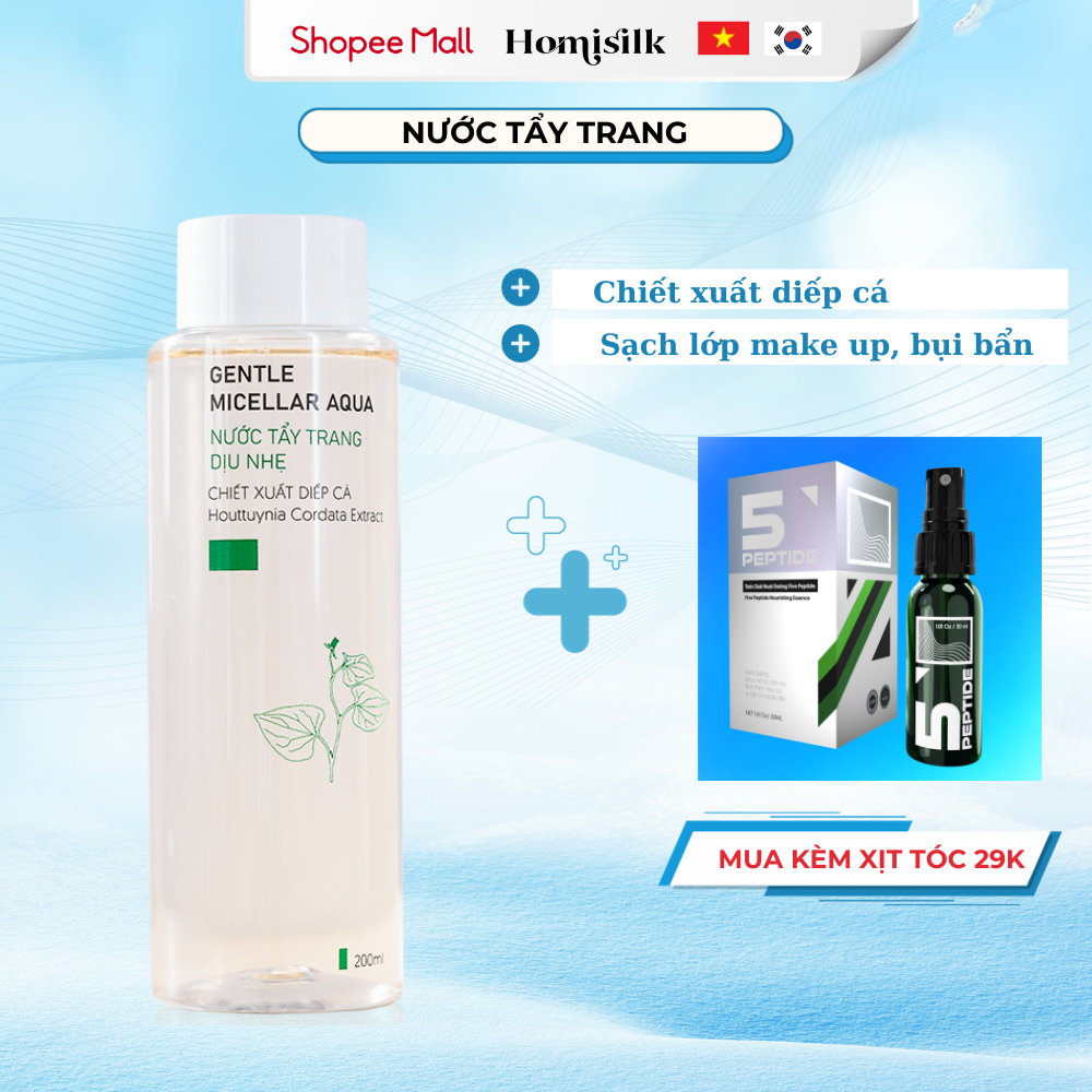 Nước Tẩy Trang- Chiết Xuất Diếp Cá- Sạch Bụi Bẩn, Dầu Thừa - Sạch Lớp Trang Điểm - Homisilk