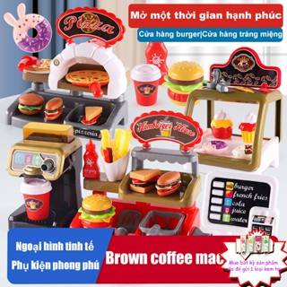 Đồ chơi nhà bếp trẻ em với món tráng miệng bánh mì pizza trên máy pha cà phê có thể sản xuất máy pha cà phê nước