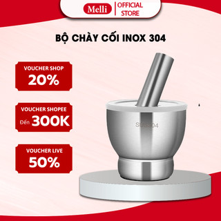 Bộ chày cối melli inox 304 cao cấp có nắp đậy kèm, chày cối nguyên khối giã đồ nhuyễn không han gỉ tiện ích cho gia đình
