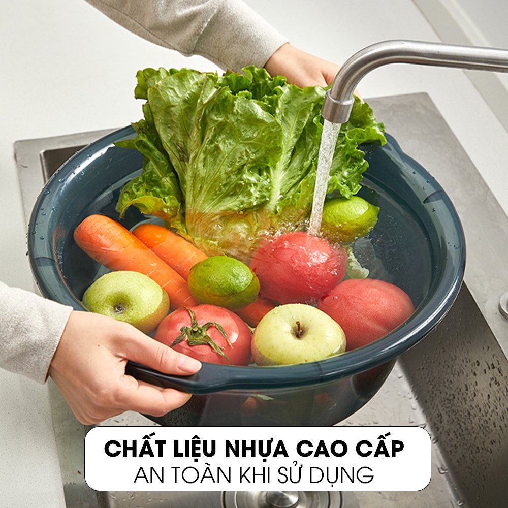 Set 3 Thau nhựa, gáo múc nước, combo 3 chậu nhựa trong suốt chất liệu PP cứng cáp, có móc treo 28/30/33cm LUXHOME