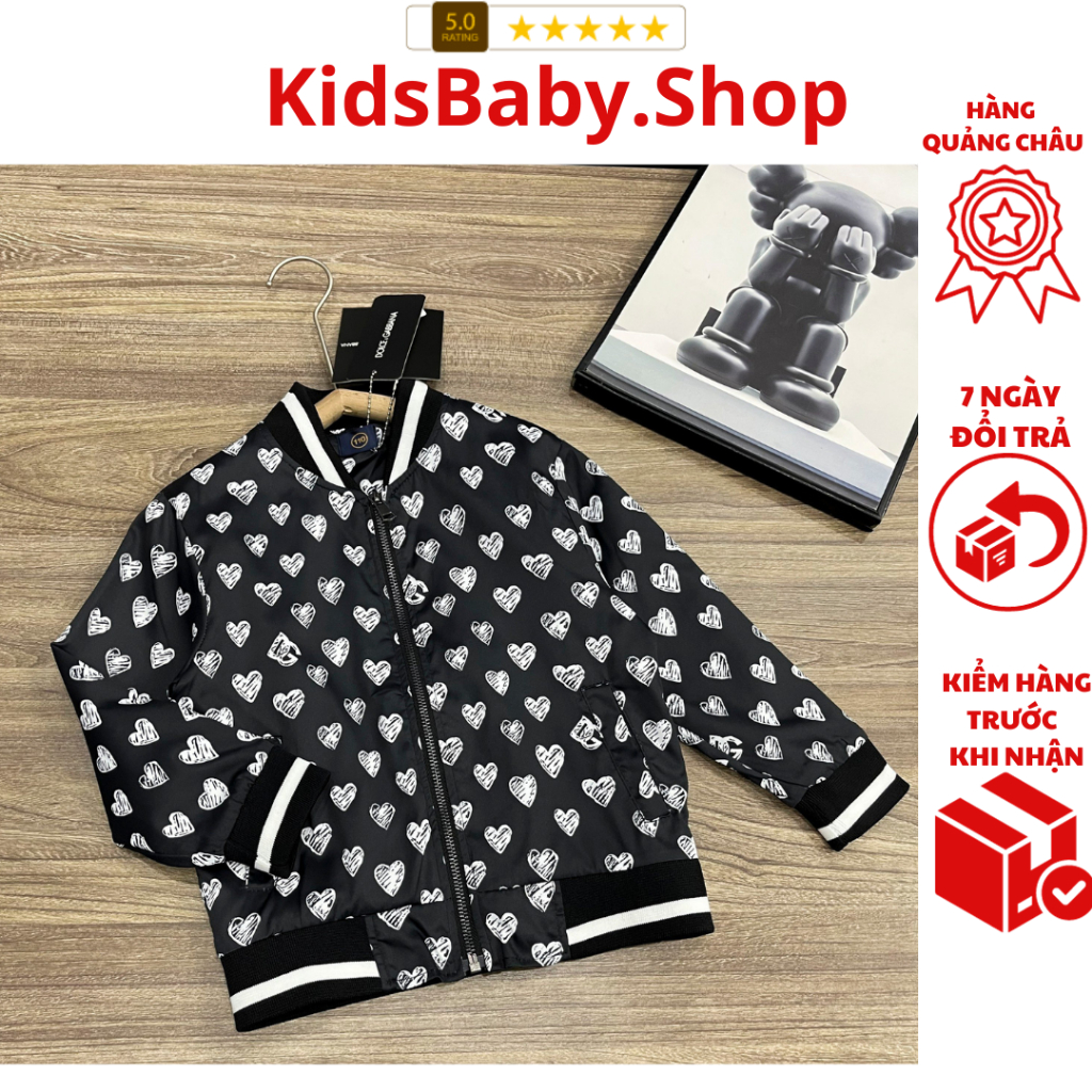 Áo khoác gió DG 2 lớp dày dặn logo ngộ nghĩnh cho bé trai , bé gái hàng quảng châu sc