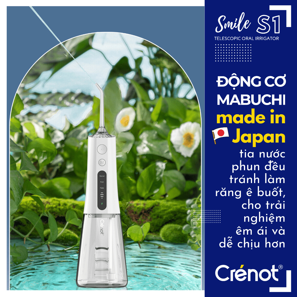 Tăm nước cầm tay UNIQ x CRENOT SMILE S1 chống nước động cơ Mabuchi Nhật Bản công nghệ Gravity Ball độc quyền