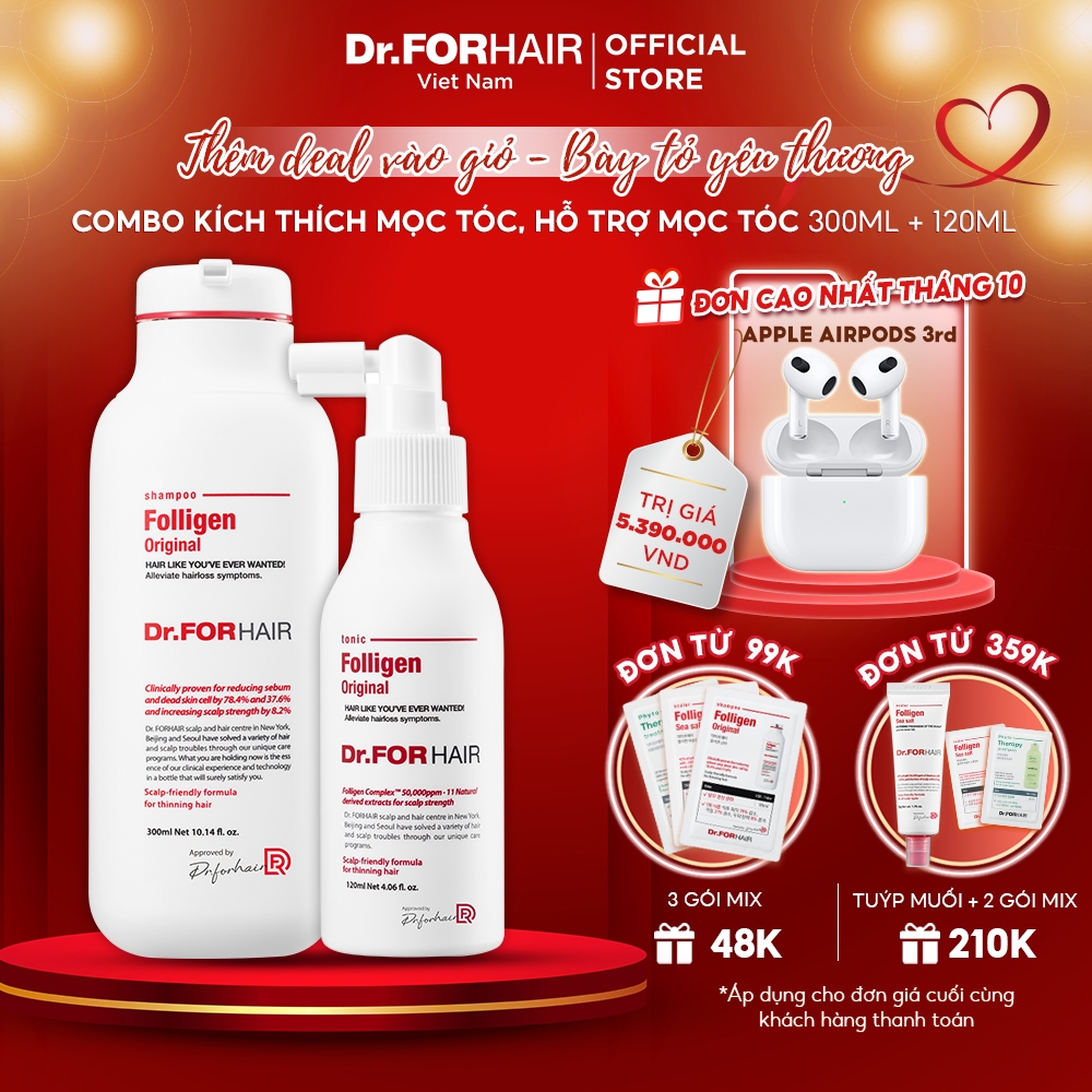 Combo gội dưỡng hỗ trợ mọc tóc giảm rụng tóc nuôi dưỡng da đầu Dr.FORHAIR Original Shampoo x Tonic Original
