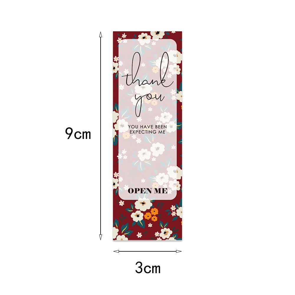 Decal sticker Thank you nền hoa cúc TE39 30 cái 3x9cm tem niêm phong bao bì quà tặng vintage