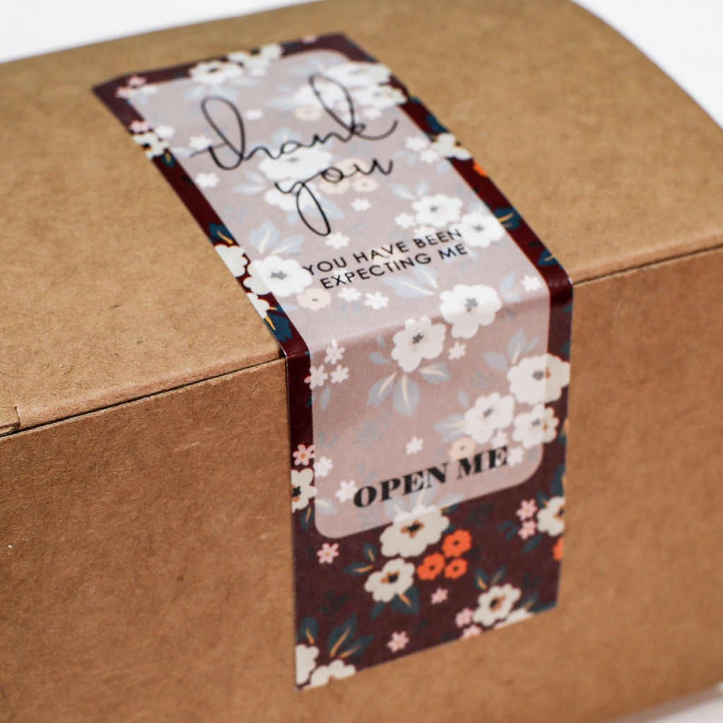 Decal sticker Thank you nền hoa cúc TE39 30 cái 3x9cm tem niêm phong bao bì quà tặng vintage