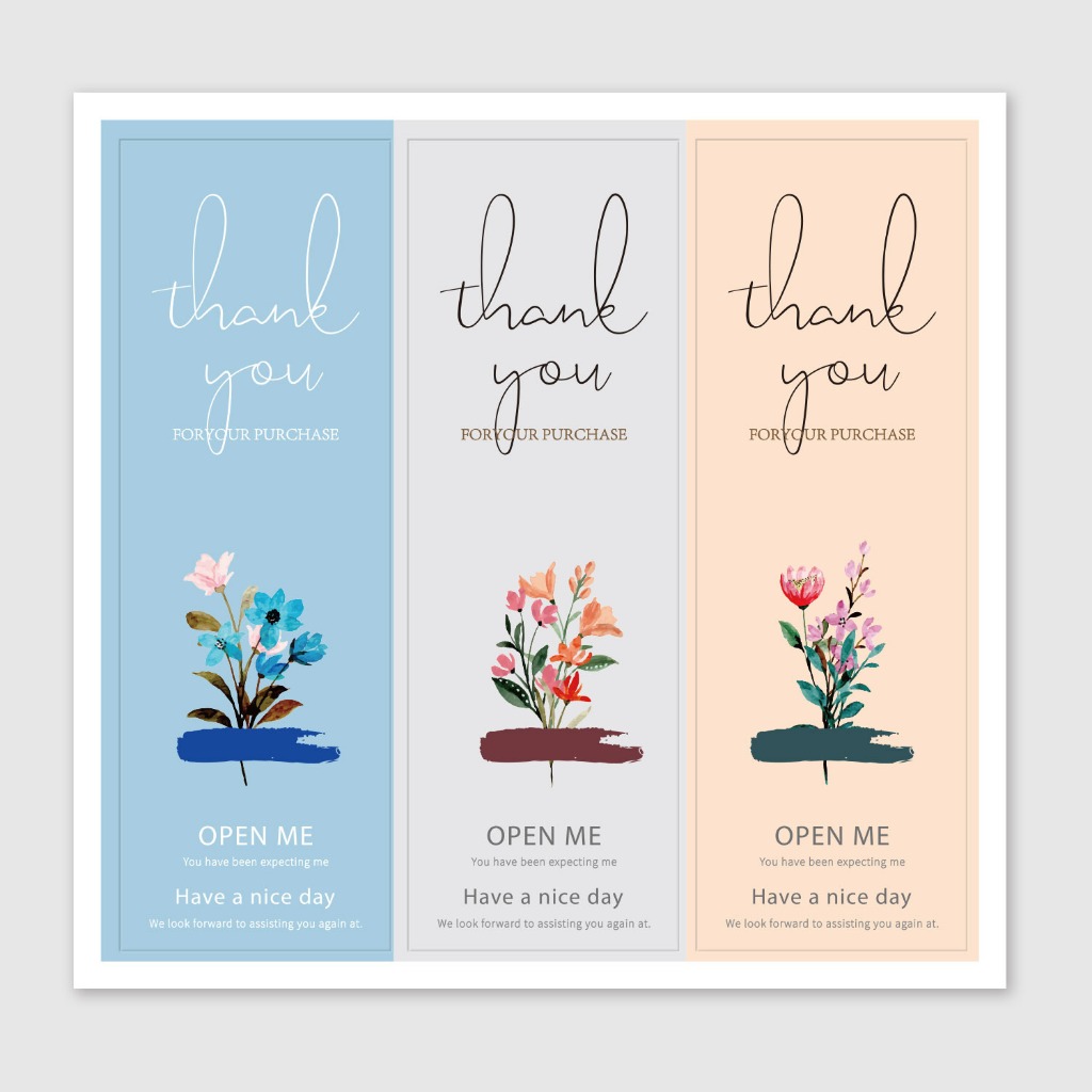 Decal sticker Thank you tranh hoa cỏ TE38 30 cái 3x9cm tem niêm phong bao bì quà tặng vintage đẹp mắt