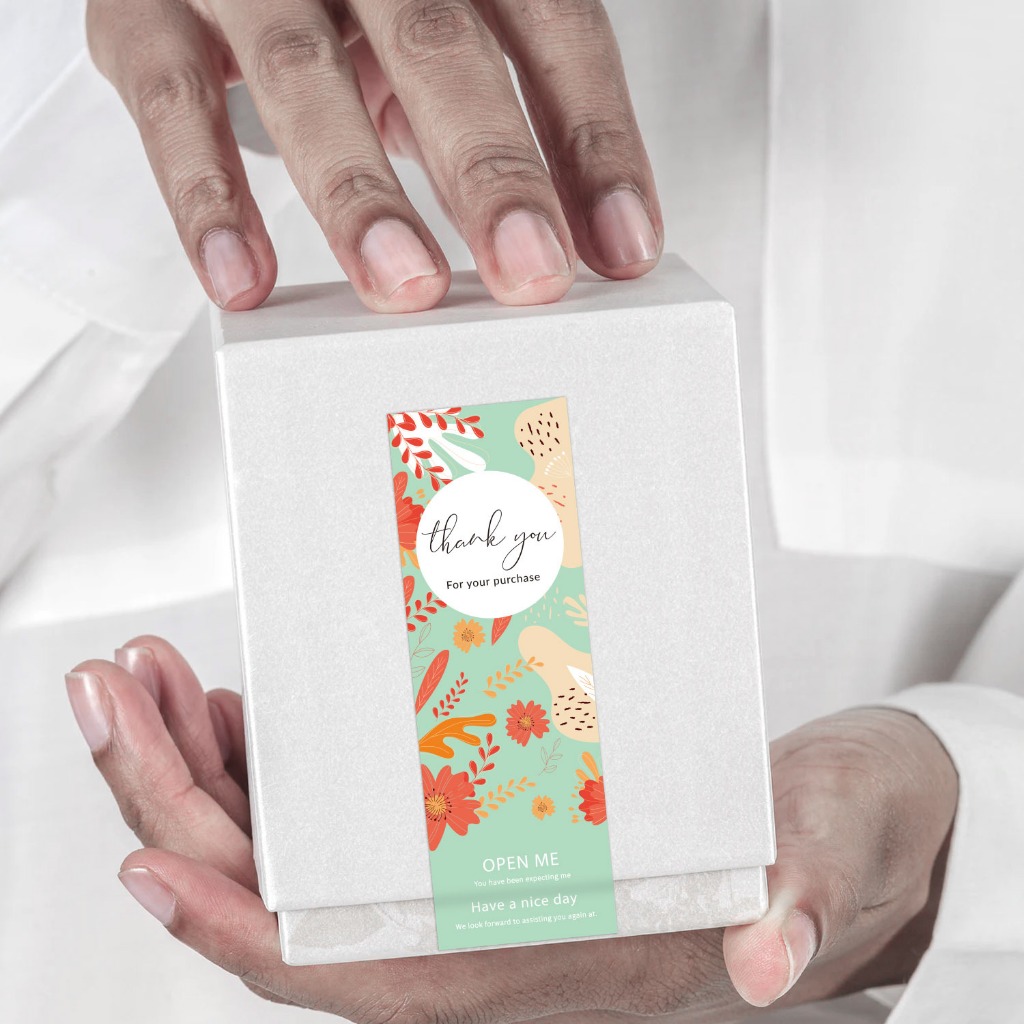 Decal sticker Thank you tranh hoa cỏ TE38 30 cái 3x9cm tem niêm phong bao bì quà tặng vintage đẹp mắt