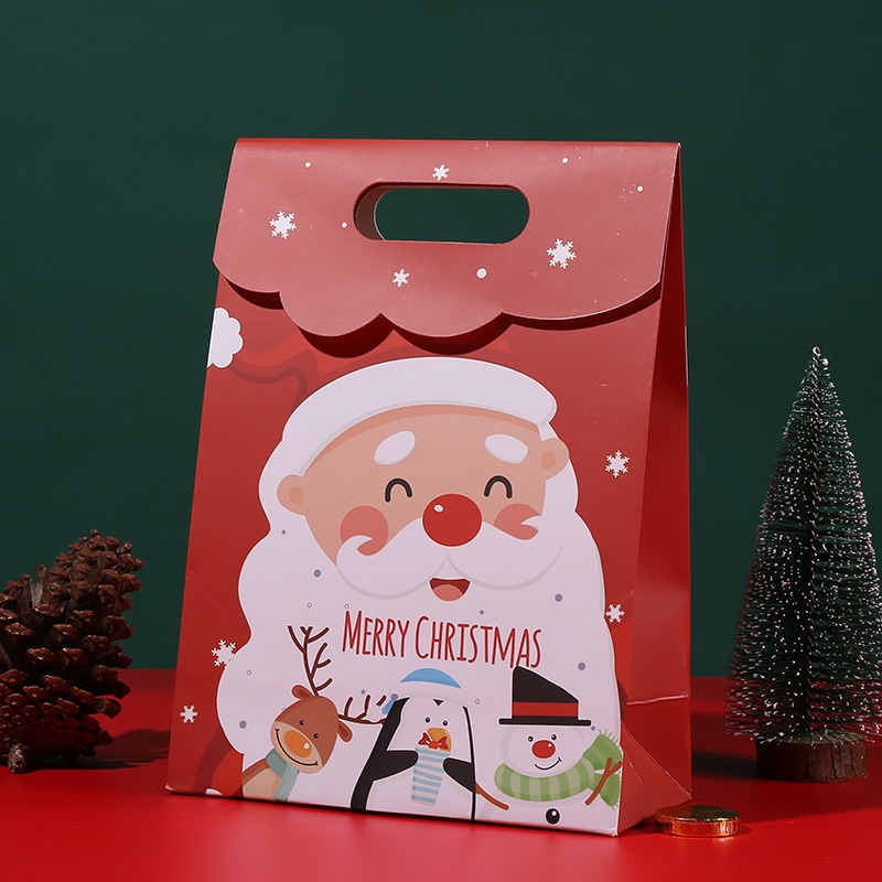 Túi đựng quà Giáng sinh nắp gấp xách tay Vua Bao Bì, túi giấy Noel 26x19x9cm màu sắc xinh xắn