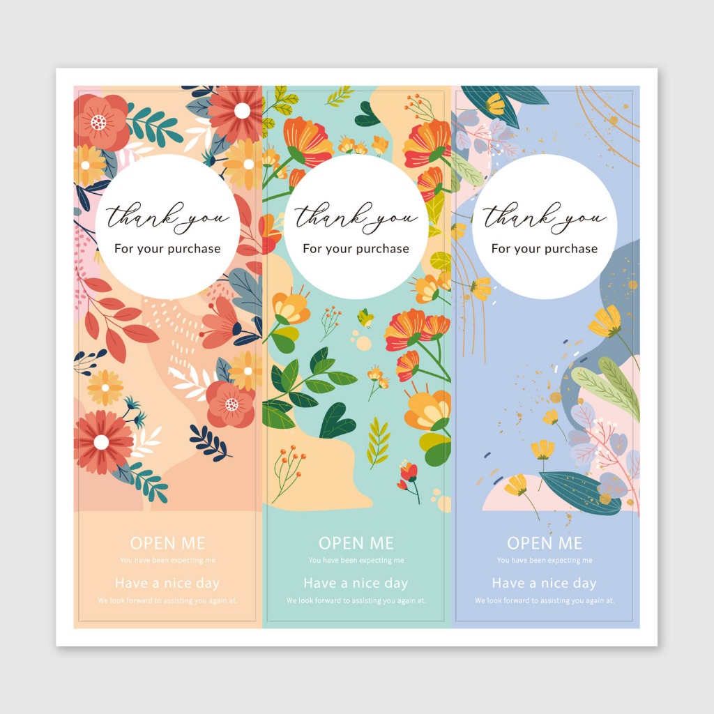 Decal sticker Thank you tranh hoa cỏ TE38 30 cái 3x9cm tem niêm phong bao bì quà tặng vintage đẹp mắt