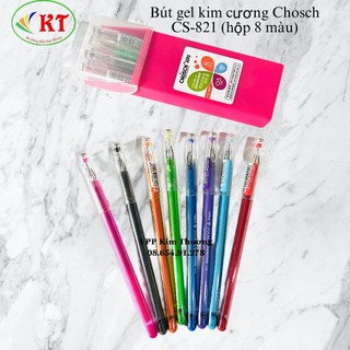 Hộp 12 cây bút gel kim cương Chosch 8 màu ngòi 0.5mm chính hãng