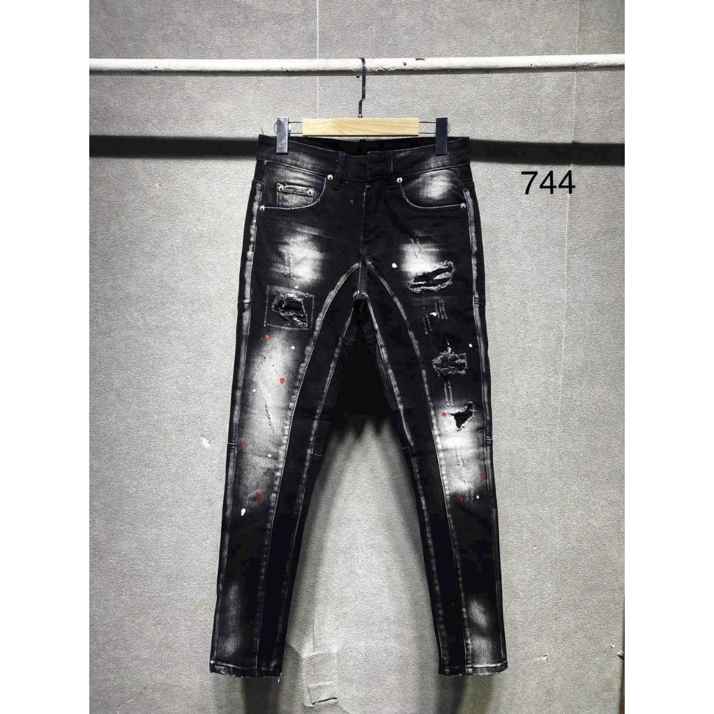 Quần bò jean nam dài dsq đen rách kiểu vẩy sơn đẹp mẫu mới hot,form slimfit co giãn tốt chuẩn hàng vnxk