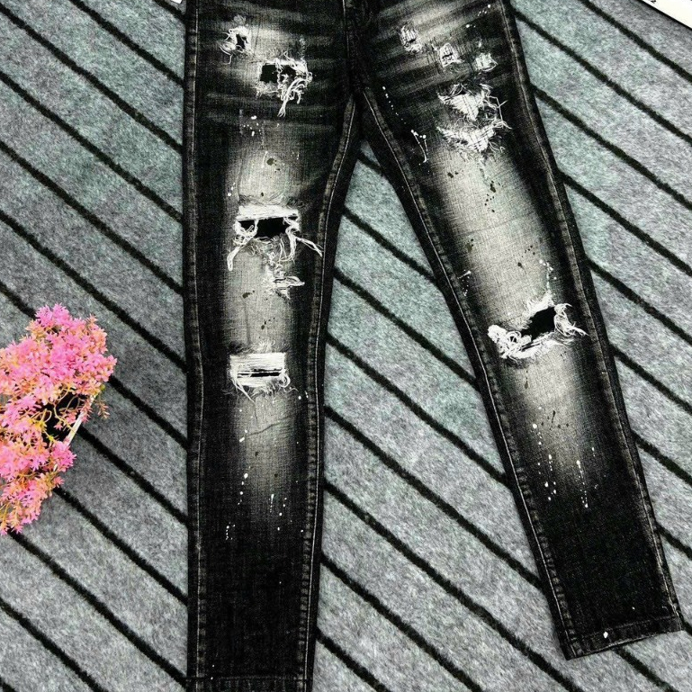 Quần bò jean nam dài dsq đen rách kiểu vẩy sơn đẹp mẫu mới hot,form slimfit co giãn tốt chuẩn hàng vnxk