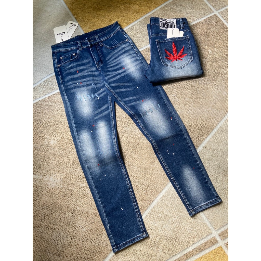 Quần bò jean nam dài dsq amiri đen rách gối vẩy sơn thêu đẹp mẫu mới,chất jean co giãn tốt chuẩn form giá rẻ AVASTORE