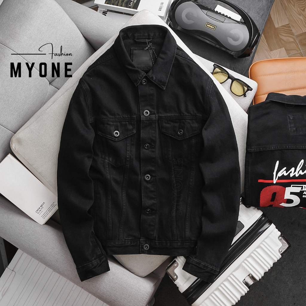 Áo khoác jean nam cao cấp màu đen, in hình 95, áo khoác bò denim jacket Myone AJIH.599