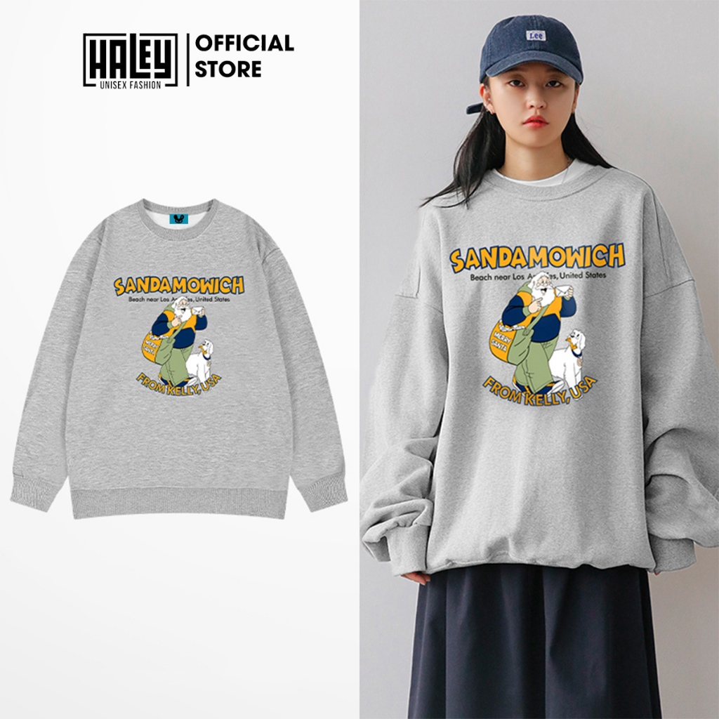 Áo Sweater HALEY HD427 Nam Nữ Unisex Dài Tay Form Rộng SANDAMOWICH Phong Cách Basic Vải Nỉ Bông Cao Cấp XÁM TIÊU HOTREND