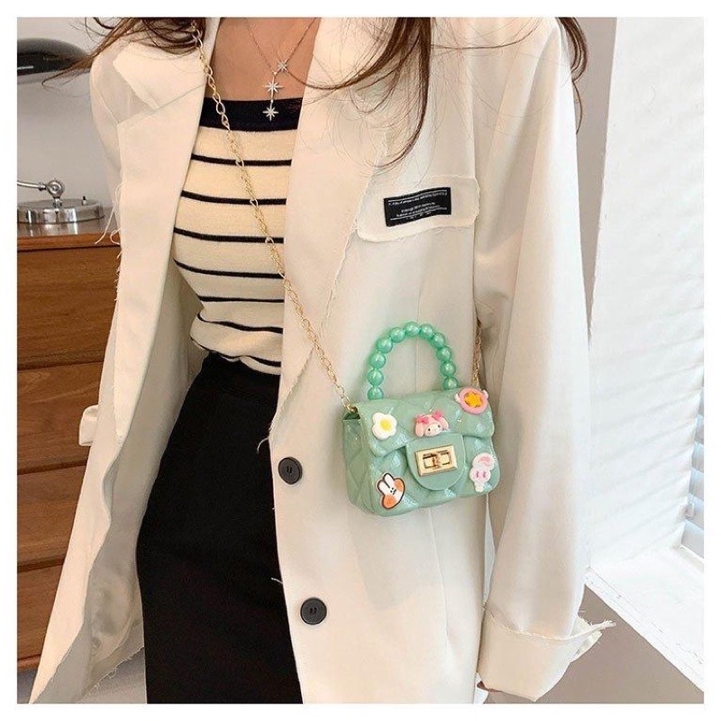 Túi đeo chéo quai ngọc mini cho bé gái có 6 Sticker xinh xắn