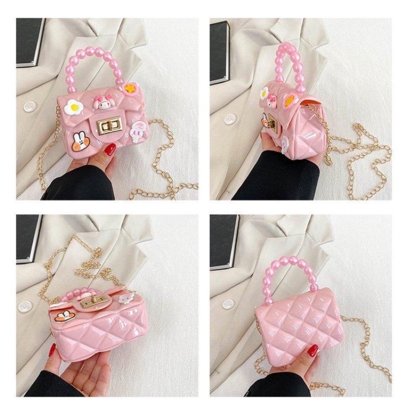 Túi đeo chéo quai ngọc mini cho bé gái có 6 Sticker xinh xắn