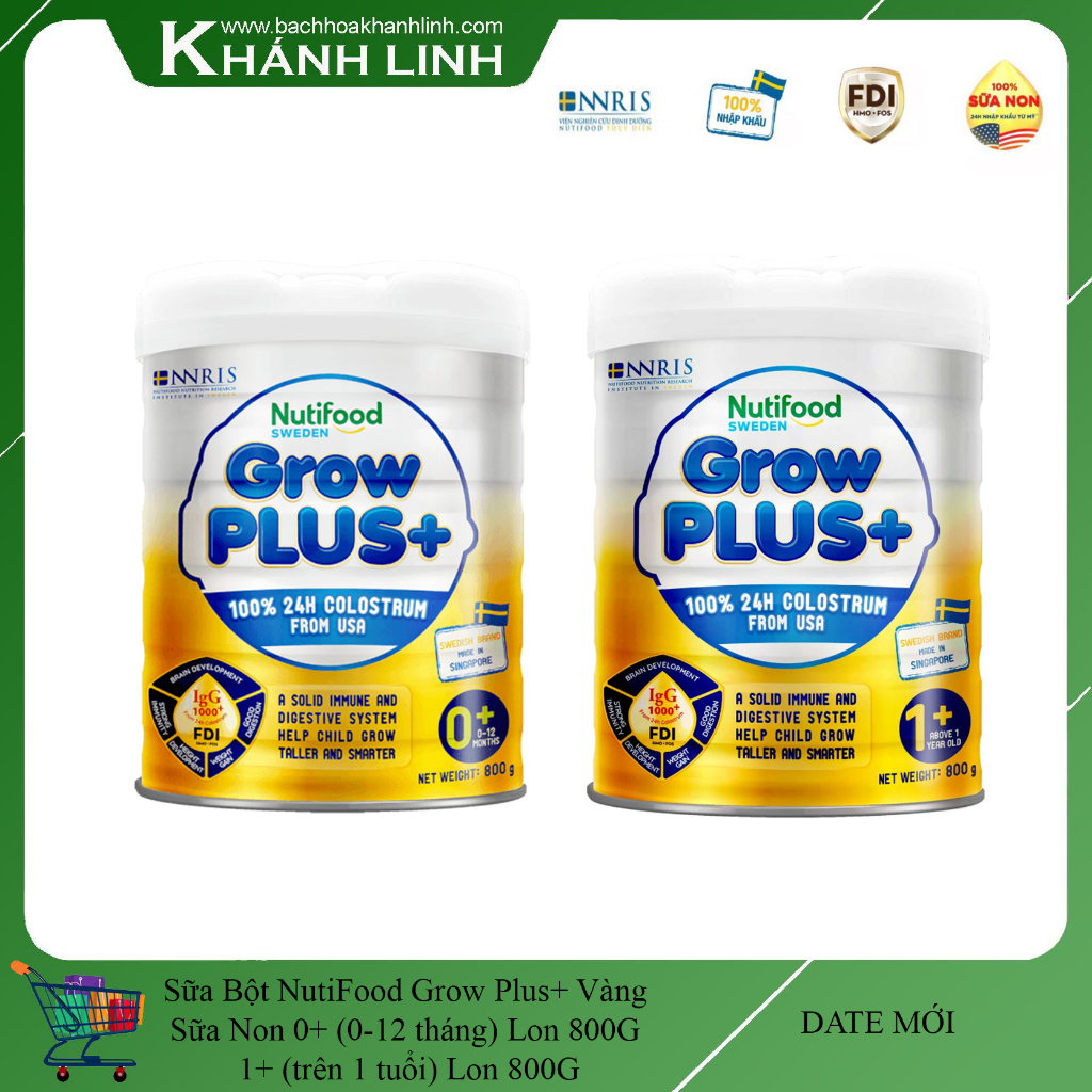 Sữa Bột Nuti Grow Plus+ Vàng Sũa Non 0+  1+  Lon 800G