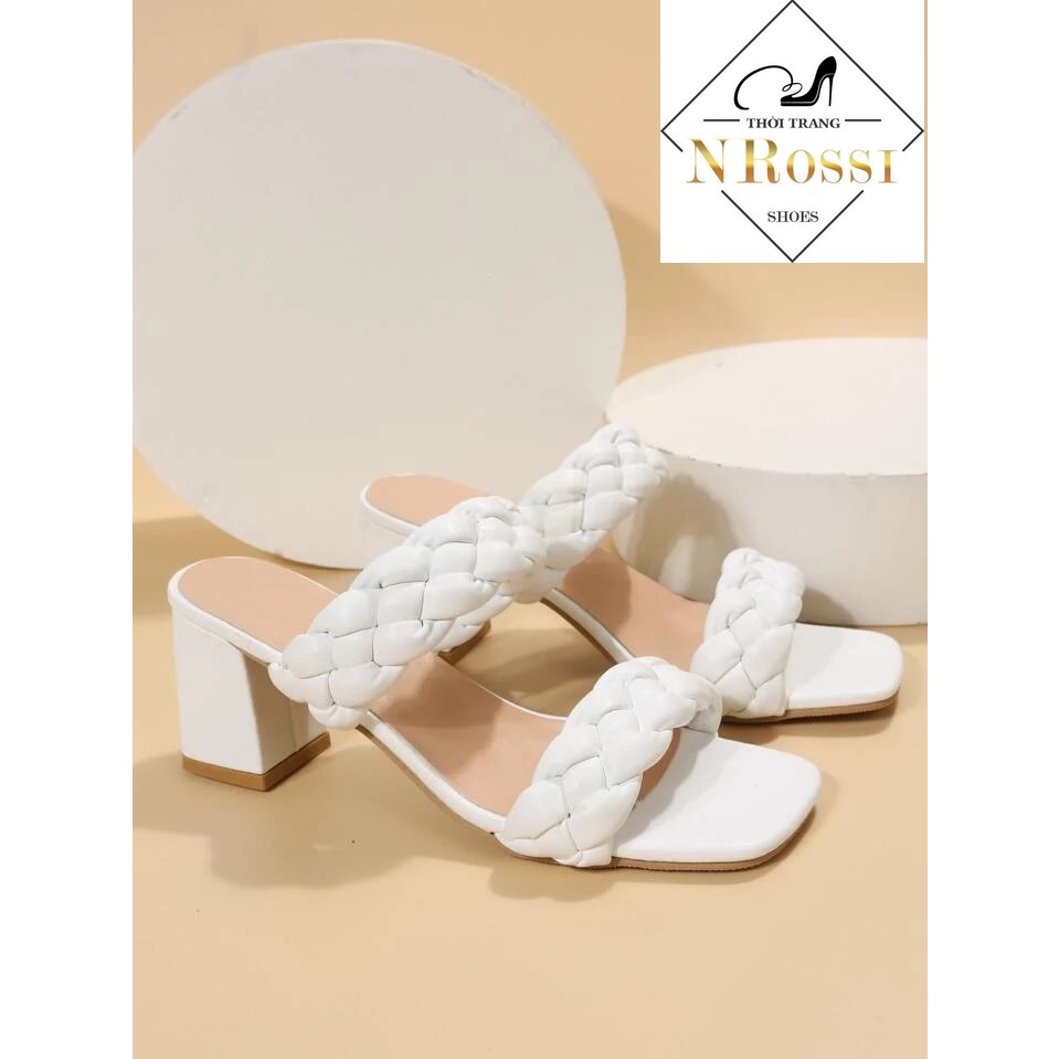 Dép cao gót  quai bính êm chân gót cao 7cm màu trắng size lớn 40 41 42 43 44