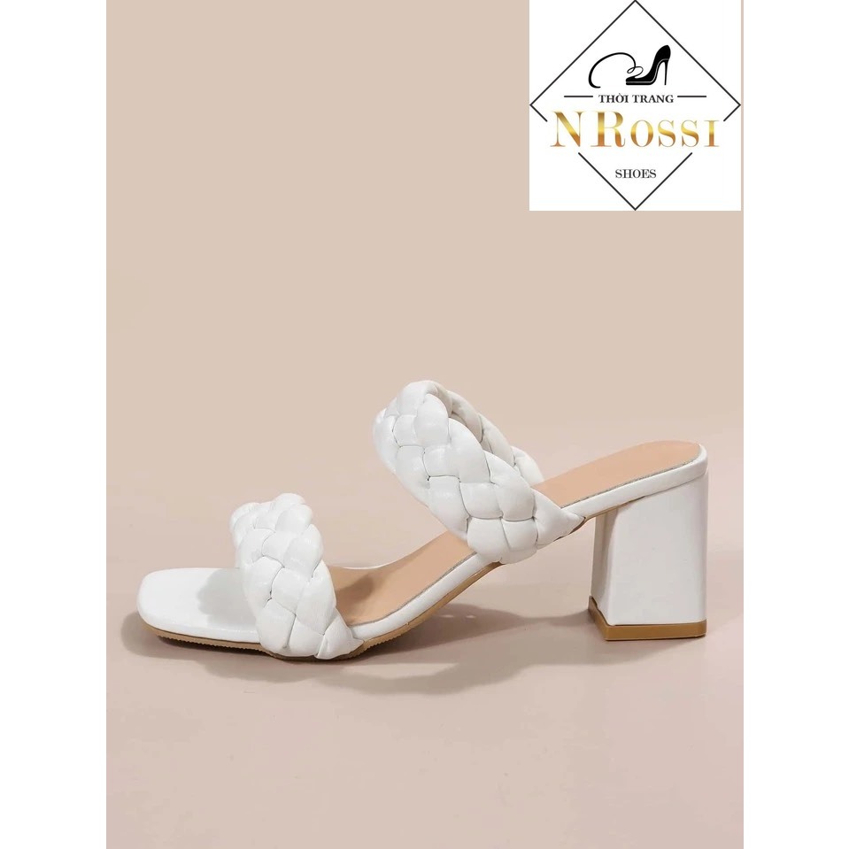 Dép cao gót  quai bính êm chân gót cao 7cm màu trắng size lớn 40 41 42 43 44