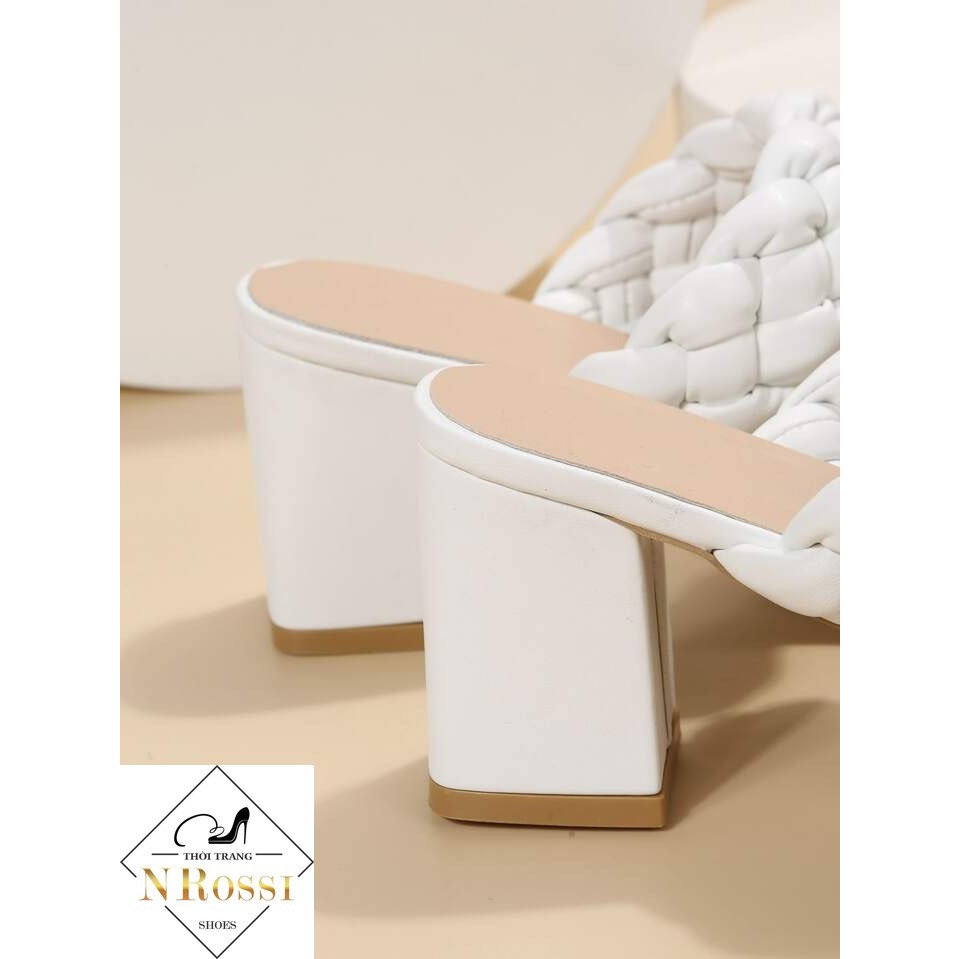 Dép cao gót  quai bính êm chân gót cao 7cm màu trắng size lớn 40 41 42 43 44