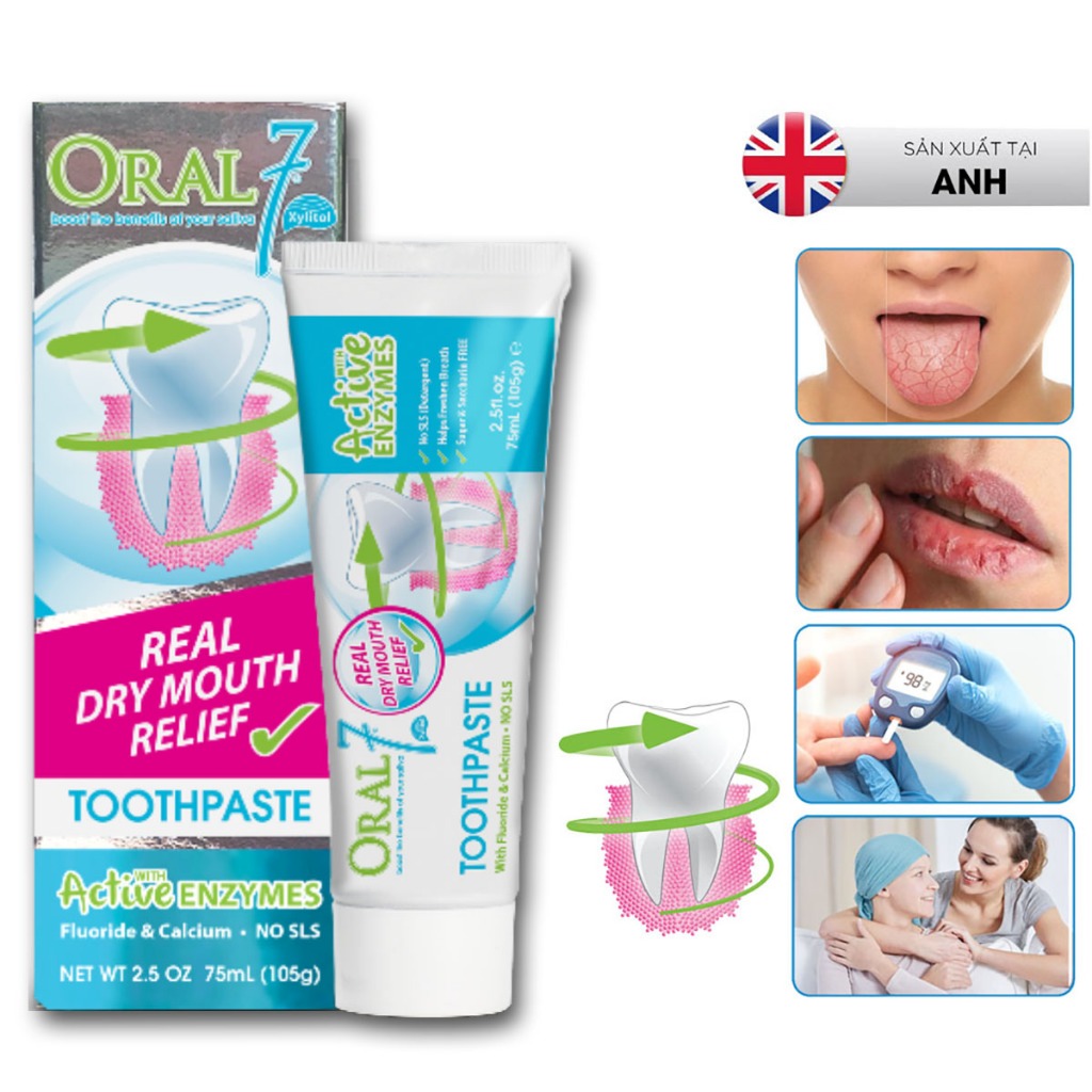 Kem đánh răng dành cho người khô miệng, viêm lợi, tạo nước bọt nhân tạo Oral7 Toothpaste 75ml