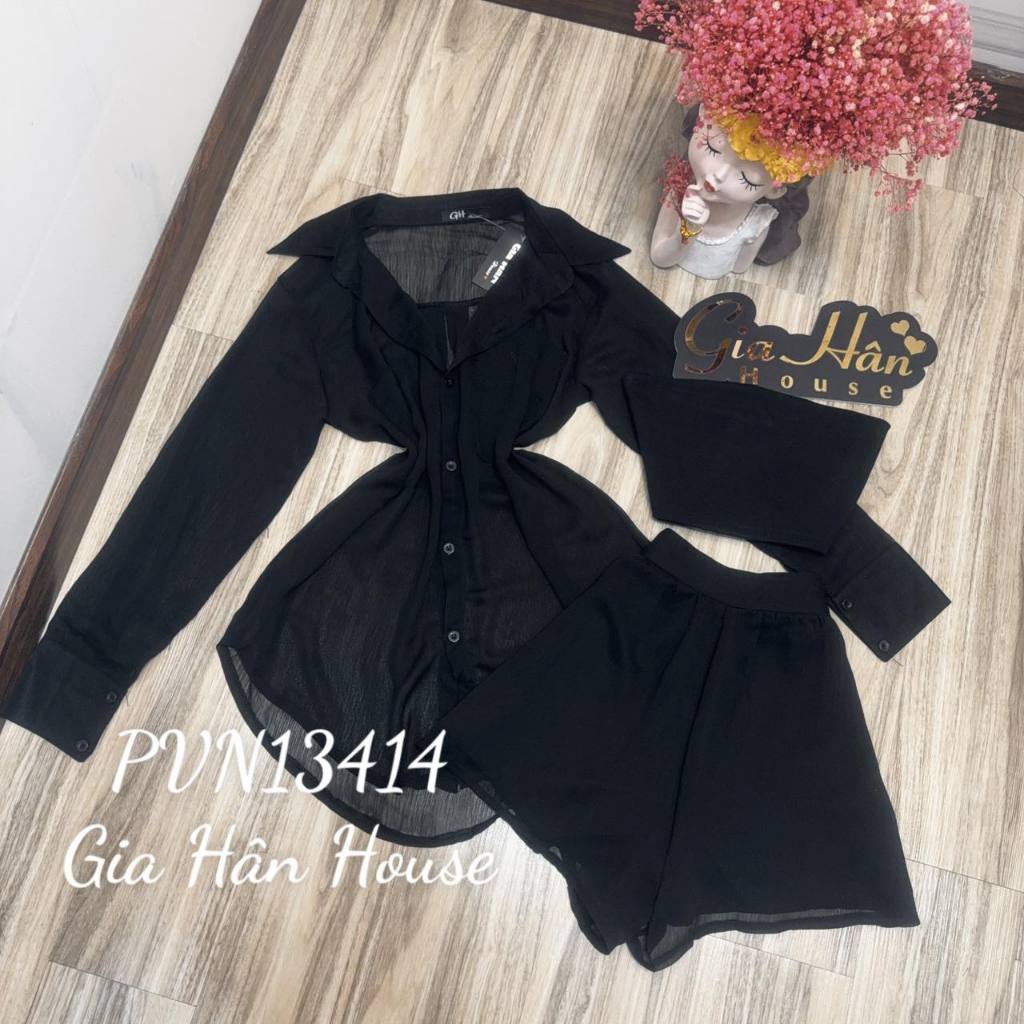 Bộ áo váy voan mỏng tặng áo