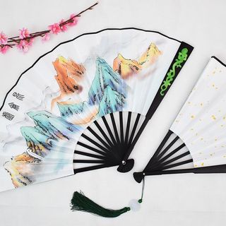 (Có sẵn) Quạt ngọc thanh côn luân phiến bản lụa không hộp quạt tam sinh tam thế đồ cổ trang trung quốc cổ phong cổ đại