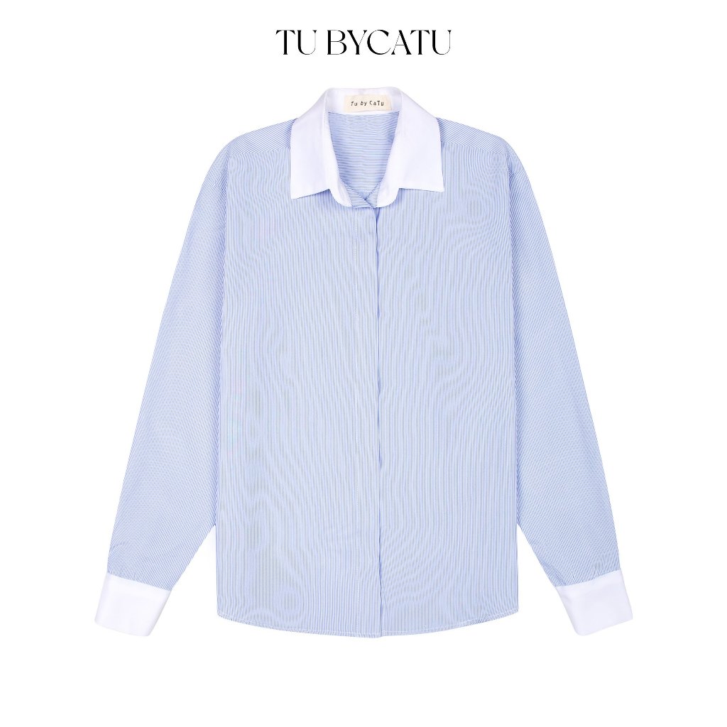 TUBYCATU | Áo sơ mi blue striped shirt with white collar