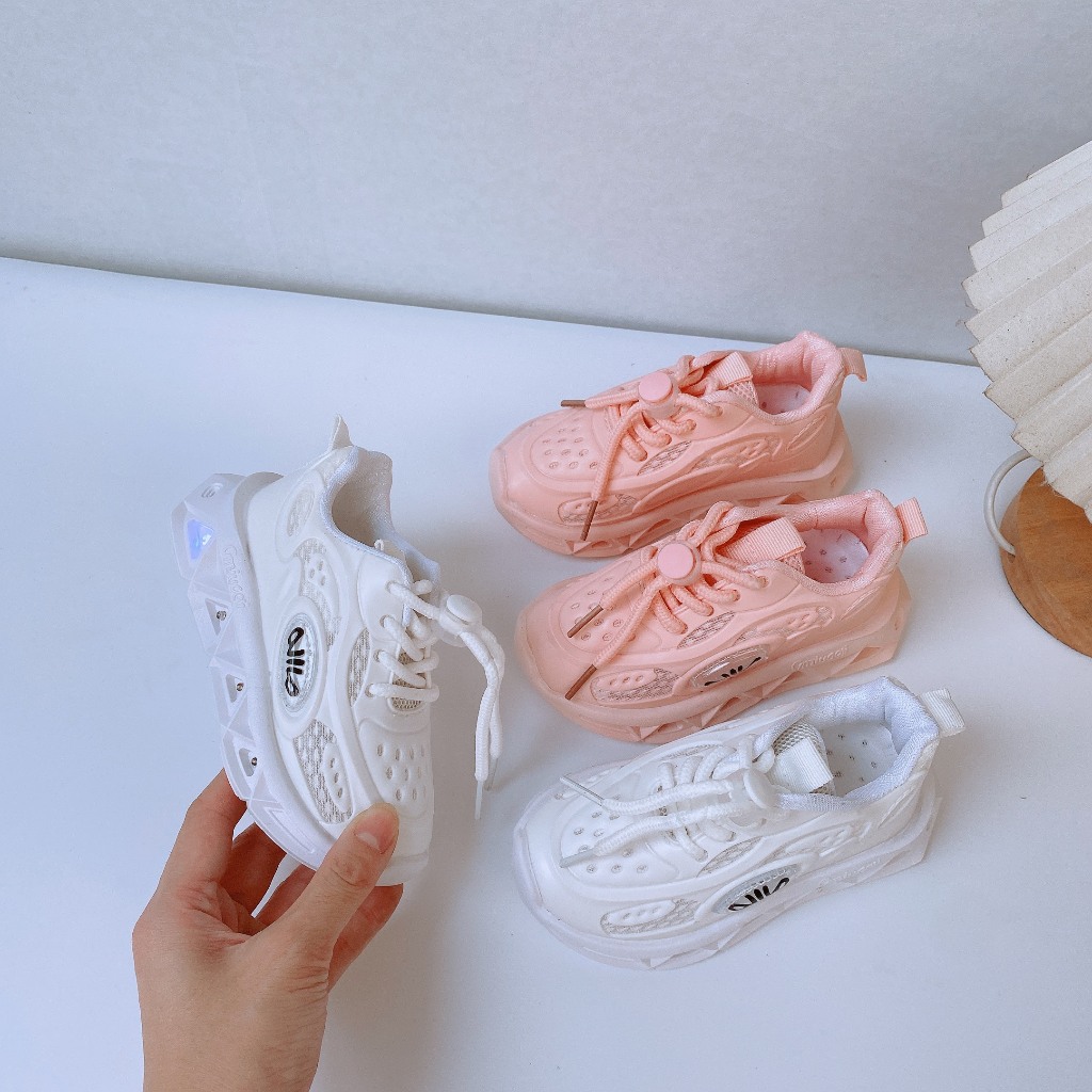 Size 21-30 Giày Thể Thao Nháy Đèn Phối Vải Lưới Phong Cách Cá Tính Cho Bé Trai Bé Gái K073