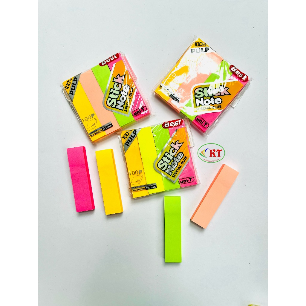 Giấy note dạ quang Neon cắt 4 mảnh dài