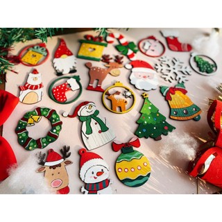 Set 10 Món Phụ Kiện Trang Trí Noel Bằng Gỗ Đã Tô Màu Hoàn Thiện Decor Giáng Sinh