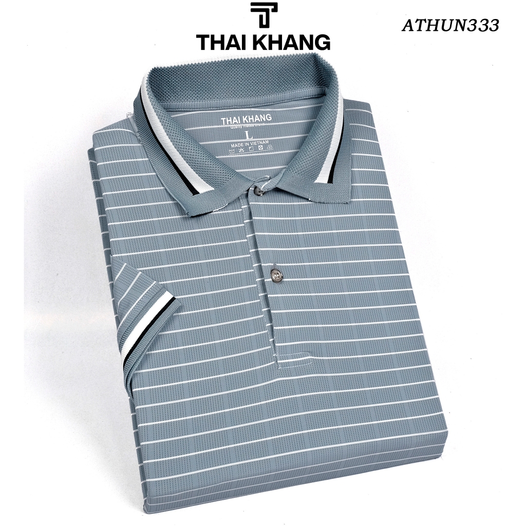 Áo thun polo nam ngắn tay THÁI KHANG vải thun lạnh vân sọc mặc cực mát co dãn 4 chiều ATHUN33