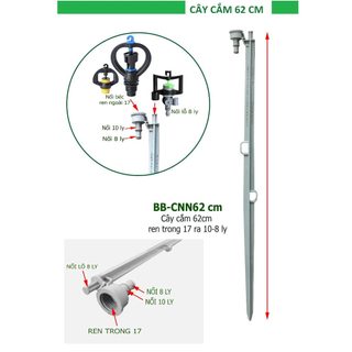 Cây cắm béc tưới 62cm, đầu nối rt17 ra ống ldpe8x10mm hoặc 10x12mm