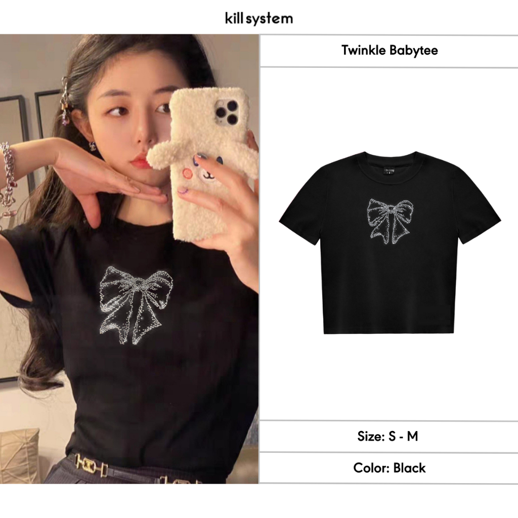 Áo thun baby tee Kill System Twinkle đính đá hình nơ chất thun co giãn
